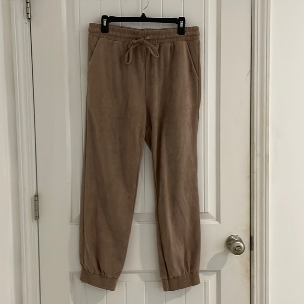 Hem and Thread large Taupe suede joggers NWT
